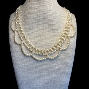 Vintage Cascading Multi Strand Faux Pearl Statement Necklace 18’